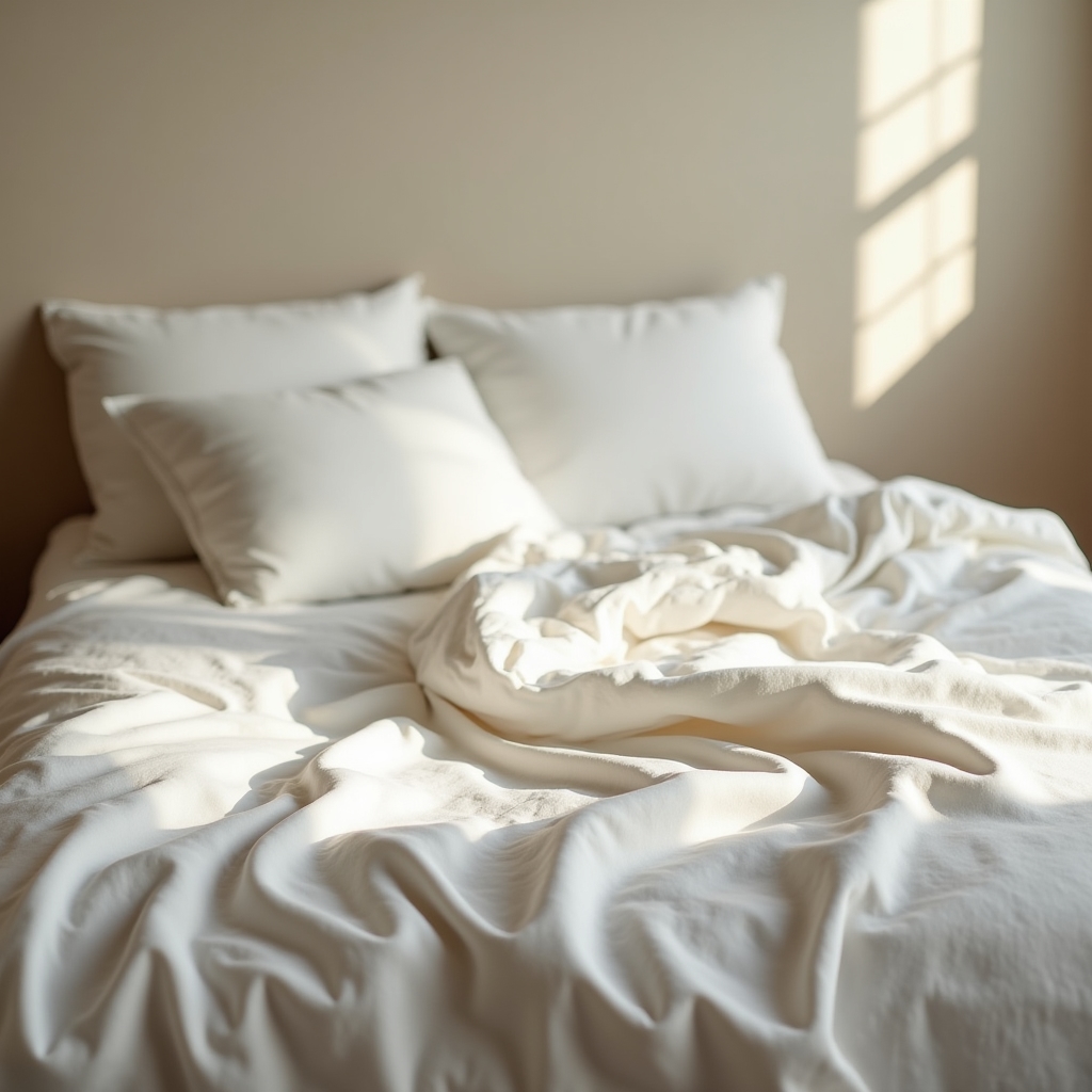 Juego de sábanas de algodón orgánico certificado extendido sobre cama